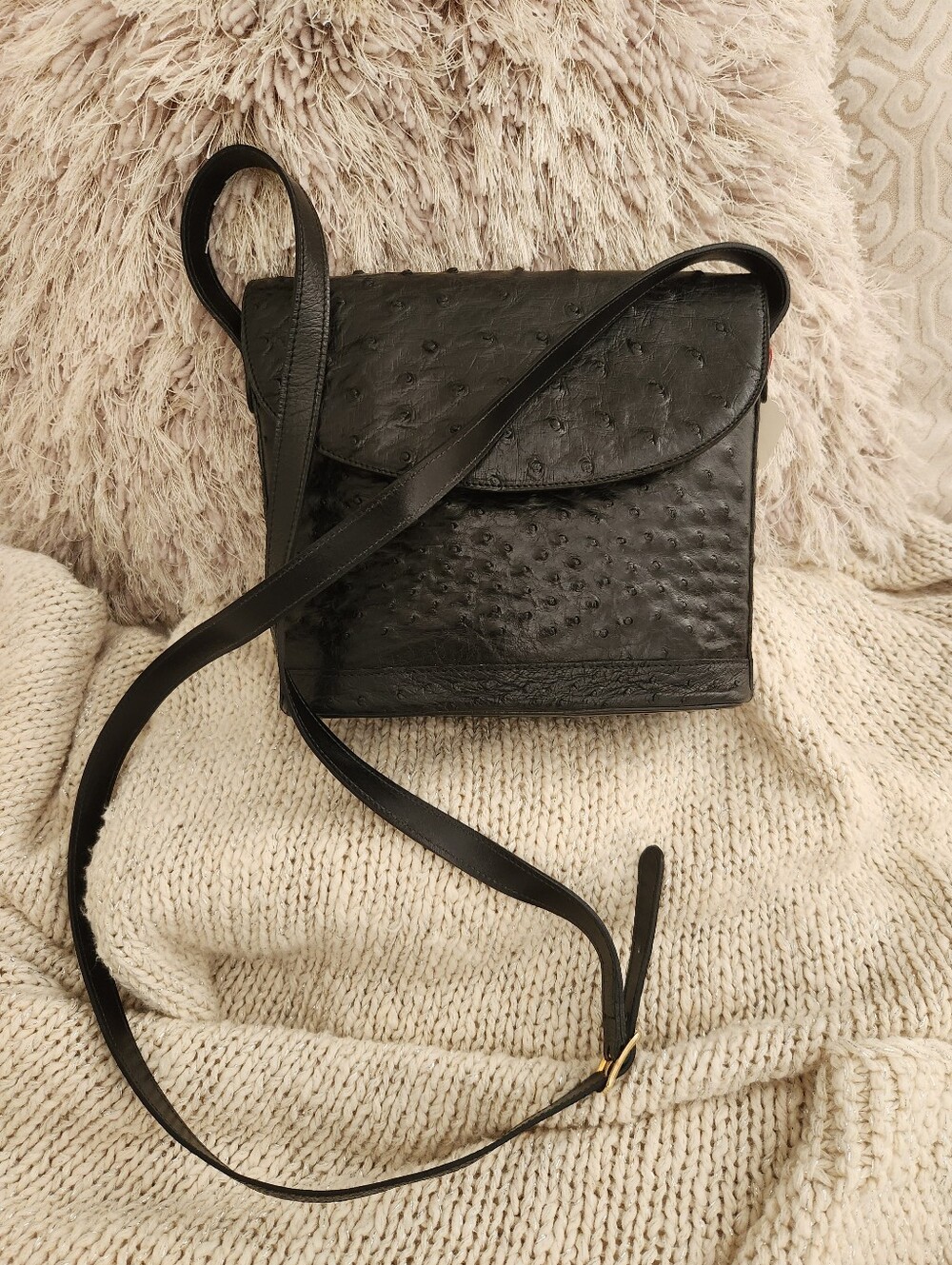 Vintage Charles Jourdan Paris Ostrich Leather Crossbody Bag NEW